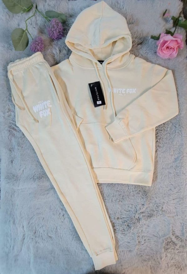 White Fox Women’s Hoodie Tracksuit Set – Dupe Style in off white color White Fox Women’s Hoodie Tracksuit Set – Dupe Style in off white color