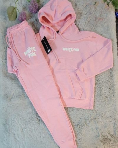 White Fox Women’s Hoodie Tracksuit Set – Dupe Style in pink color