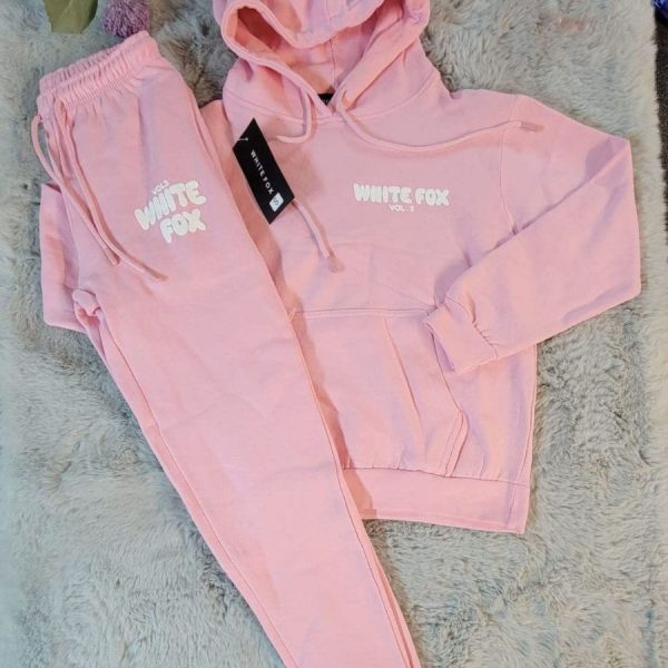 White Fox Women’s Hoodie Tracksuit Set – Dupe Style in pink color