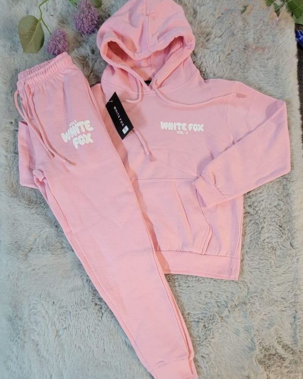 White Fox Women’s Hoodie Tracksuit Set – Dupe Style in pink color