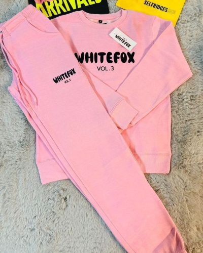 White Fox Women’s Logo Tracksuit – Crew Neck Design in pink color