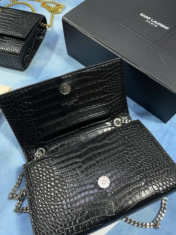 YSL Black Croc-Embossed Leather Shoulder Bag 2 YSL Black Croc-Embossed Leather Shoulder Bag 2