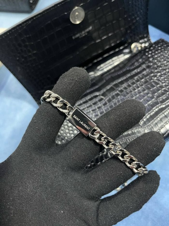 YSL Black Croc-Embossed Leather Shoulder Bag for Women - Image 5