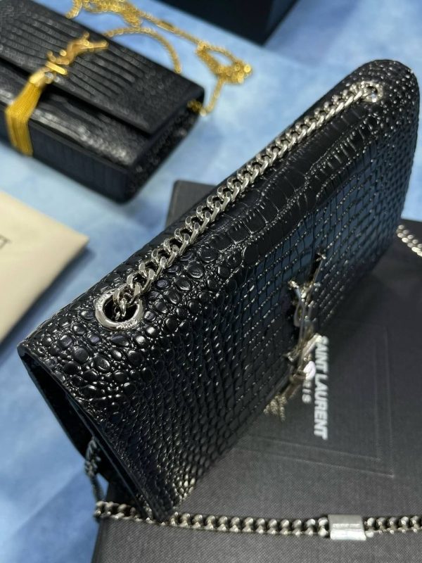 YSL Black Croc-Embossed Leather Shoulder Bag 4 YSL Black Croc-Embossed Leather Shoulder Bag 4
