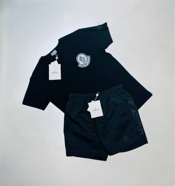 Moncler Logo Print Crew Neck T-Shirt & Shorts Set black t-shirt with black short Moncler Logo Print Crew Neck T-Shirt & Shorts Set black t-shirt with black short