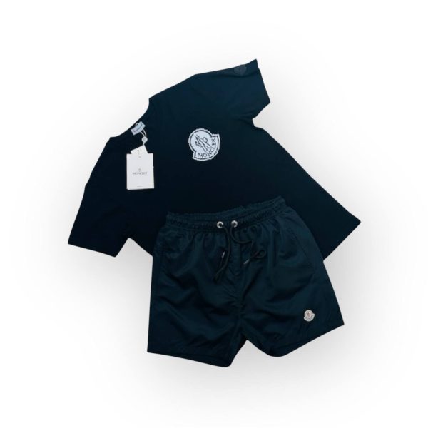 Moncler Logo Print Crew Neck T-Shirt & Shorts Set black t-shirt with black short Moncler Logo Print Crew Neck T-Shirt & Shorts Set black t-shirt with black short