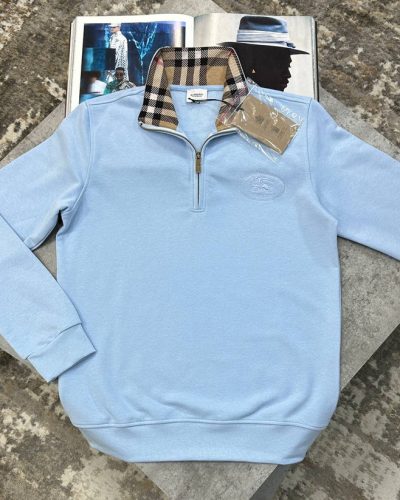 Burberry Check Collar Blue Sweatshirt SuperClone Quality