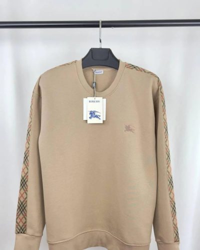 Burberry Check Trim Cotton Sweatshirt Beige