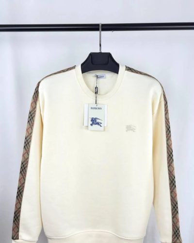 Burberry Check Trim Cotton Sweatshirt off white Burberry Check Trim Cotton Sweatshirt off white