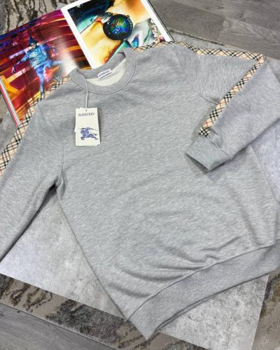 Burberry Cotton Check-Trim Sweatshirt AAA Quality grey