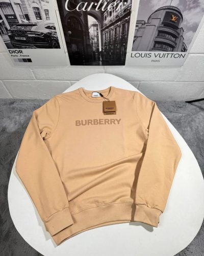 Burberry Crewneck Logo-Print Stretch Wool Blend Sweatshirt Beige