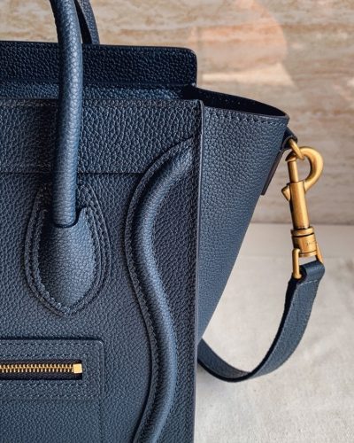 Celine Nano Luggage Tote Bag in Navy Blue close view Celine Nano Luggage Tote Bag in Navy Blue close view