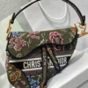 Dior Saddle Bag Knockoff in Green Multicolor Dior Petites Fleurs Embroidery