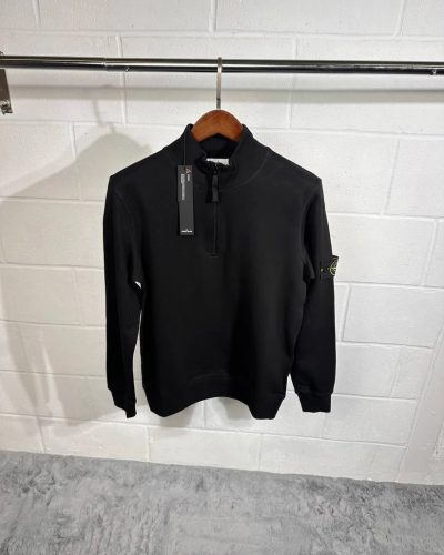 Stone Island Badge Half-Zip Cotton Sweatshirt AAA Quality black