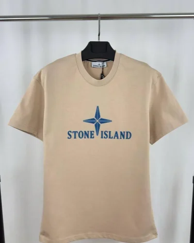 Stone Island Big Logo Cotton T-Shirt for Men AAA+ Quality beige color