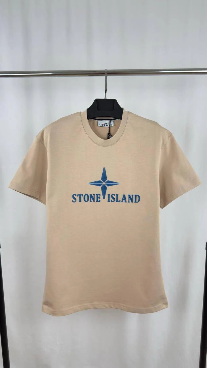 Stone Island Big Logo Cotton T-Shirt for Men AAA+ Quality beige color