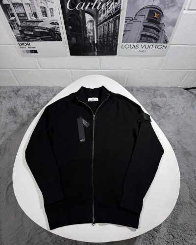Stone Island Compass Badge Zip-Up Cardigan AAA Quality Black