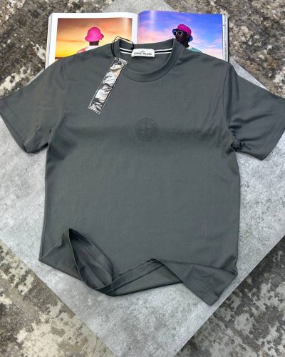 Stone Island Compass Logo Embroidered Clone Grey Color T-Shirt