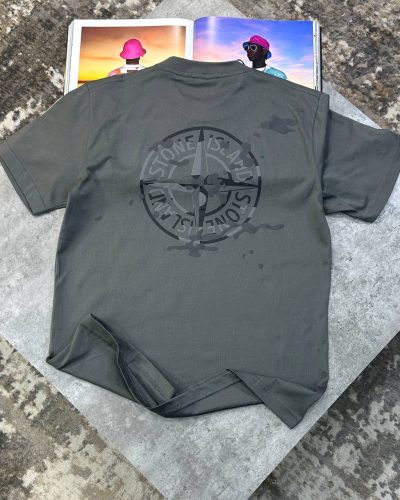 Stone Island Compass Logo Embroidered Clone Grey Color T-Shirt