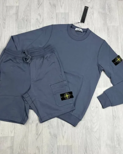 Stone Island Compass Patch Crewneck Jumper & Cargo Shorts Set 1-1 Replica Dark Grey Color
