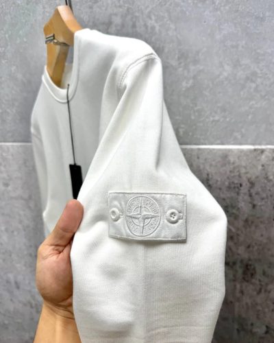 Stone Island Crewneck Cotton Fleece Sweatshirt AAA Quality white