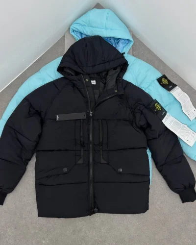 Stone Island Crinkle Hooded Down Jacket for Men 1:1 Mirror Quality