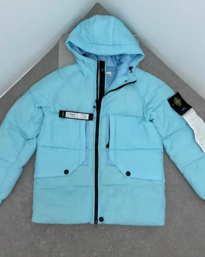 Stone Island Crinkle Hooded Down Jacket for Men 1-1 Mirror Quality Blue color