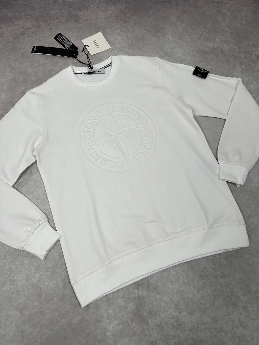 Stone Island Embossed Logo Jumper white