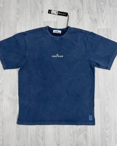 Stone Island Garment-Dyed Cotton T-Shirt Set AAA Quality Navy Blue color