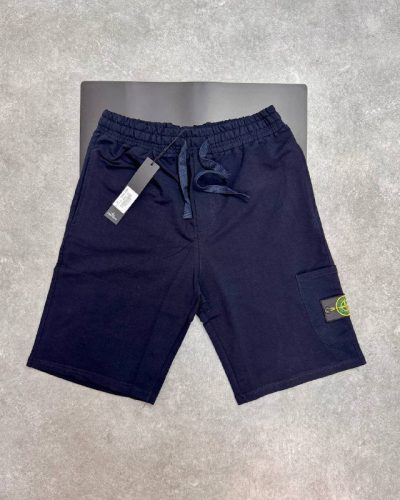 Stone Island Garment-Dyed Fleece Bermuda Cargo AAA Quality Shorts navy blue color