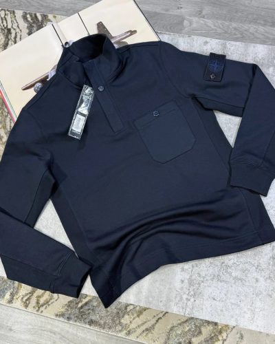 Stone Island Ghost Half-Snap Button Sweatshirt AAA Quality Navy
