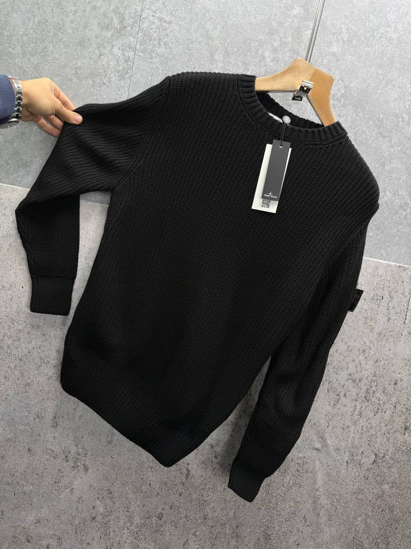 Stone Island Knit Compass Embossed Black Jumper AAA Quality - Image 3