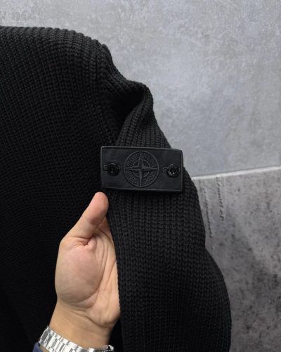 Stone Island Knit Compass Embossed Black Jumper AAA Quality logo