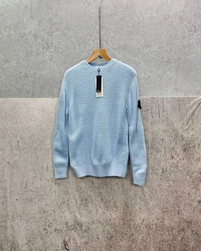 Stone Island Knit Compass Embossed Crewneck Jumper AAA Quality light blue