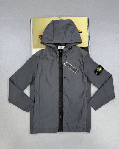 Stone Island Logo-Appliquéd Crinkle Nylon 1:1 Mirror Quality Jacket Grey Color