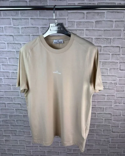 Stone Island Logo-Embroidered Cotton AAA Quality T-Shirt for Men beige