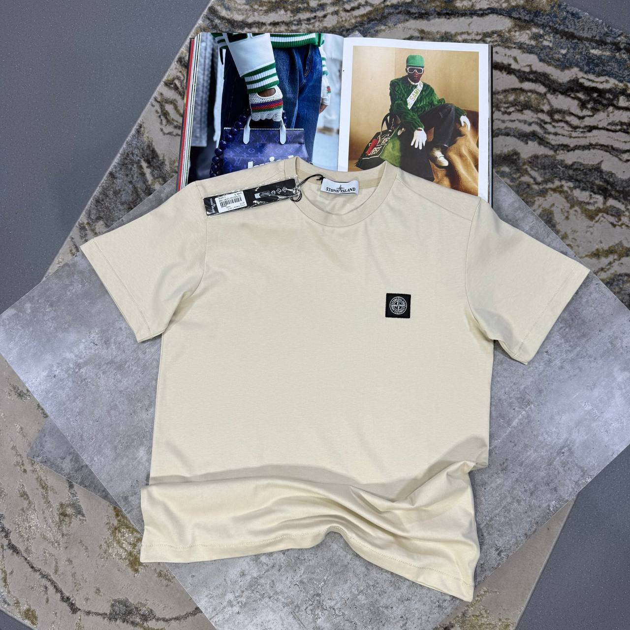 Stone Island Logo-Patch Crew-Neck T-Shirt for Men First Copy beige color