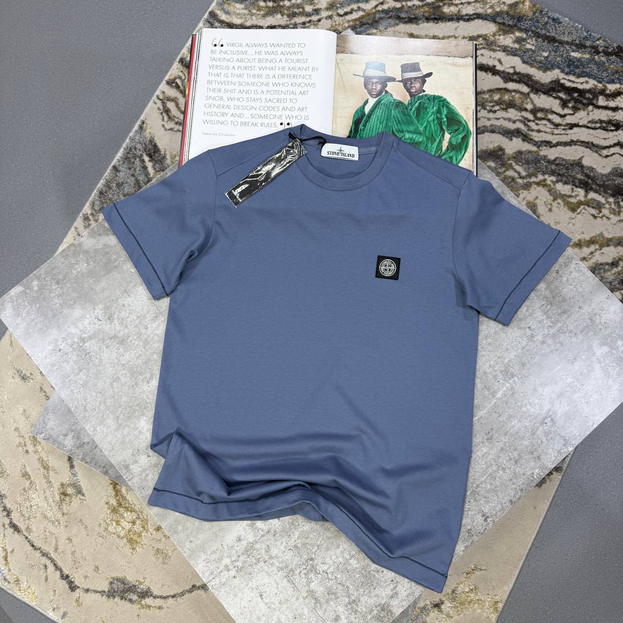 Stone Island Logo-Patch Crew-Neck T-Shirt for Men First Copy royal blue