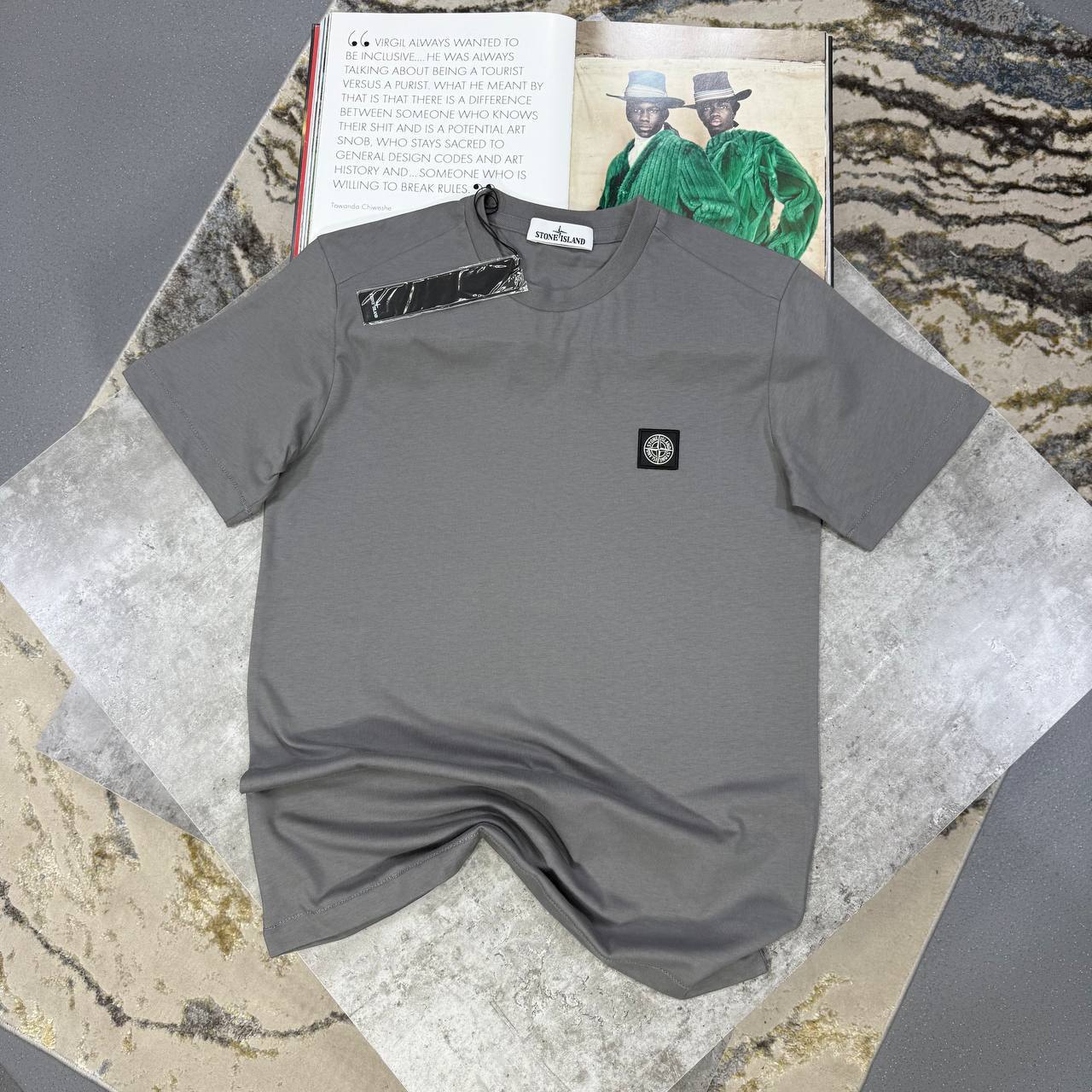 Stone Island Logo-Patch Crew-Neck T-Shirt for Men First Copy dark grey color
