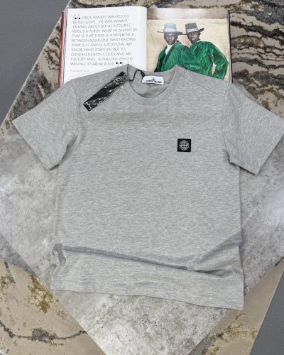 Stone Island Logo-Patch Crew-Neck T-Shirt for Men First Copy light grey