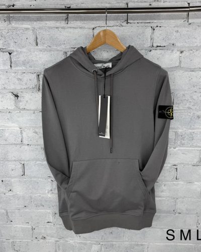 Stone Island Men’s Brushed Cotton Fleece Premium Quality Grey Hoodie Stone Island Men's Brushed Cotton Fleece Premium Quality Grey Hoodie