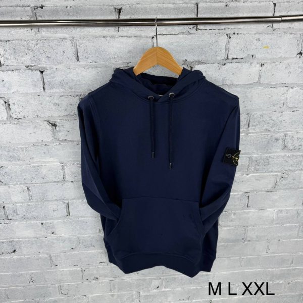 Stone Island Men's Brushed Cotton Fleece Premium Quality Navy Blue Hoodie Stone Island Men's Brushed Cotton Fleece Premium Quality Navy Blue Hoodie