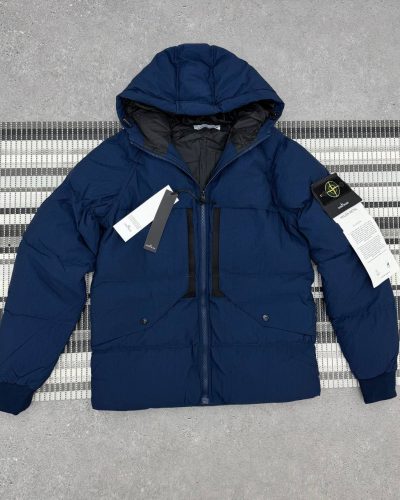Stone Island Men's Garment-Dyed Crinkle Down Premium Quality Navy Blue Jacket