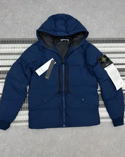 Stone Island Men's Garment-Dyed Crinkle Down Premium Quality Navy Blue Jacket