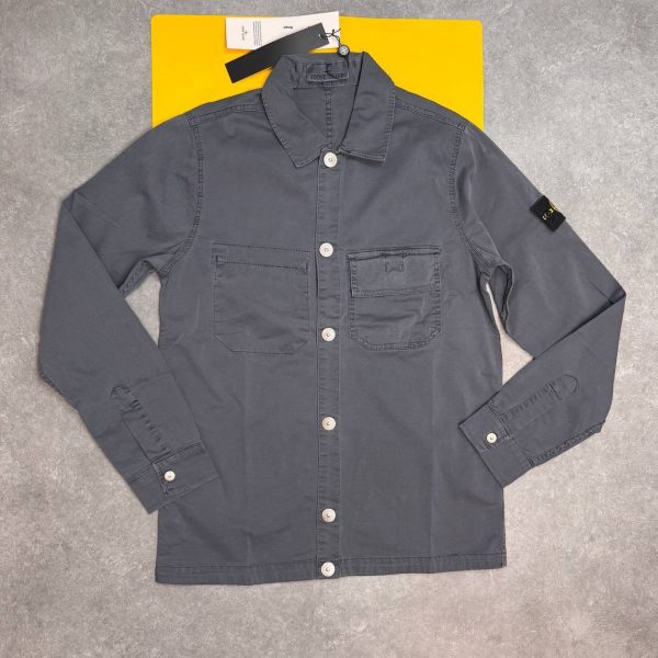 Stone Island Men's Grey & Black Cotton Ripstop Replica Overshirt