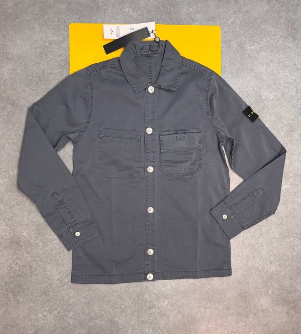 Stone Island Men's Grey & Black Cotton Ripstop Replica Overshirt