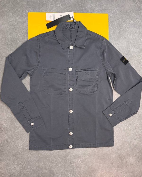 Stone Island Men's Grey & Black Cotton Ripstop Replica Overshirt