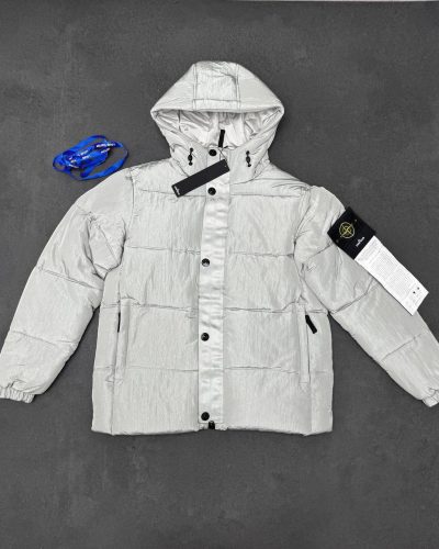 Stone Island Men's Hooded Nylon Down AAA Quality Jacket light Grey Color