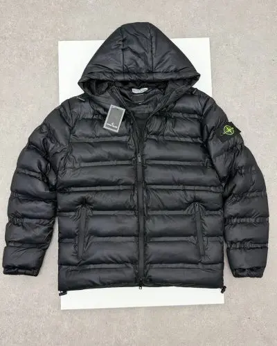 Stone Island Men's Hooded Quilted Down Puffer Premium Quality Jacket balck