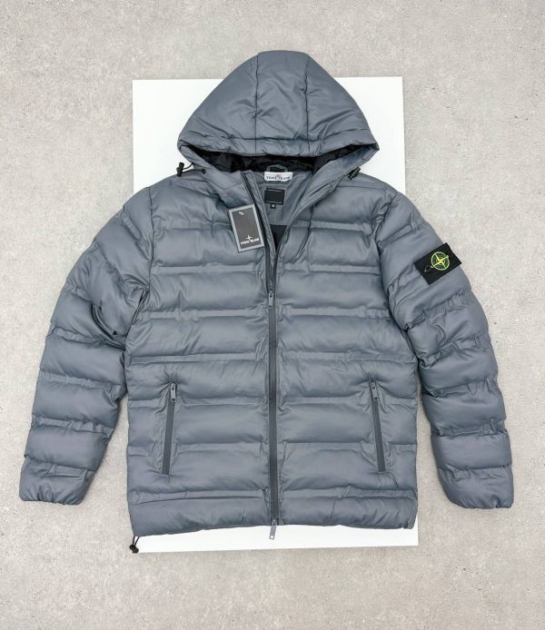 Stone Island Men's Hooded Quilted Down Puffer Premium Quality Jacket Dark grey Stone Island Men's Hooded Quilted Down Puffer Premium Quality Jacket Dark grey
